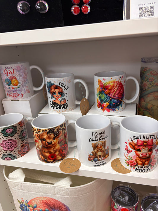 Crochet/Knitting themed mugs